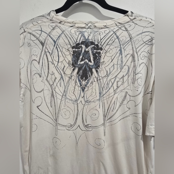 Affliction White & Teal Graphic Men's Shirt - Picture 2 of 4